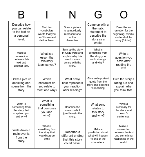 Annotation Bingo Card