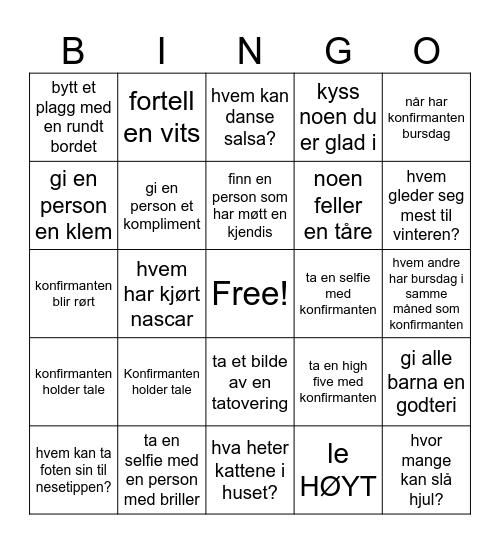 Konfirmant Kristoffer Bingo Card