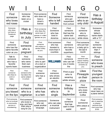 Williams Family BINGO Card