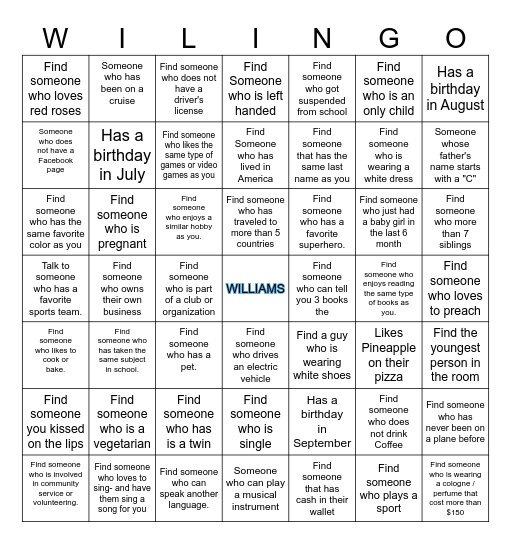 Williams Family BINGO Card