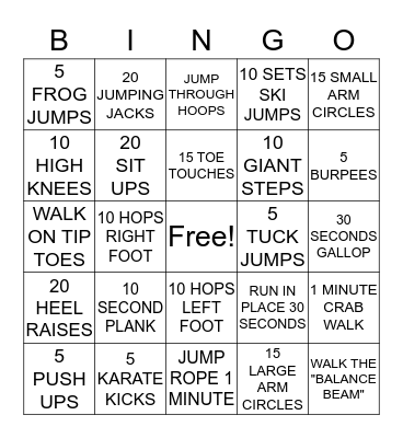 Exercise BINGO Card