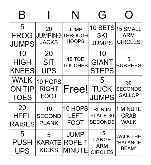 Exercise BINGO Card