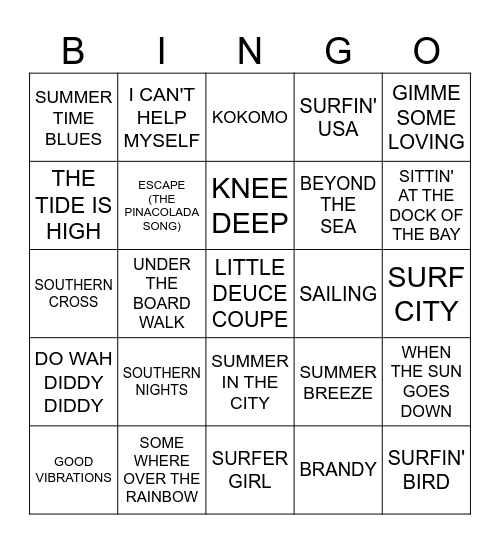 BEACH BINGO Card