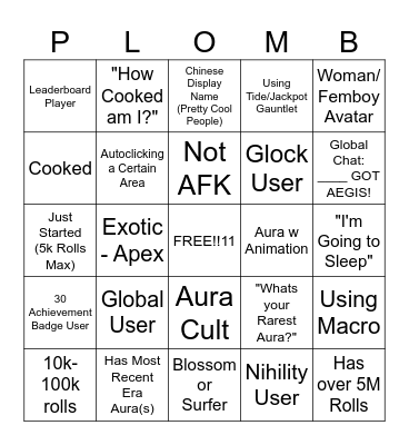 Burden's SOL'S Rng Card Bingo Card
