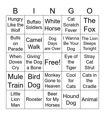 Animals Bingo Card