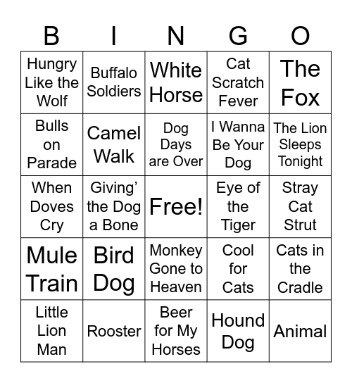 Animals Bingo Card