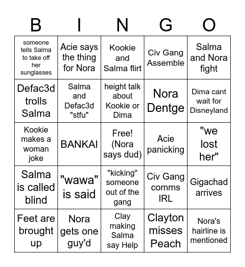 CIV GANG TWITCH CON NA BINGO Card