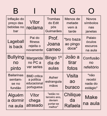 1º dia de aulas Bingo Card