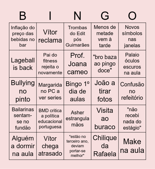 1º dia de aulas Bingo Card