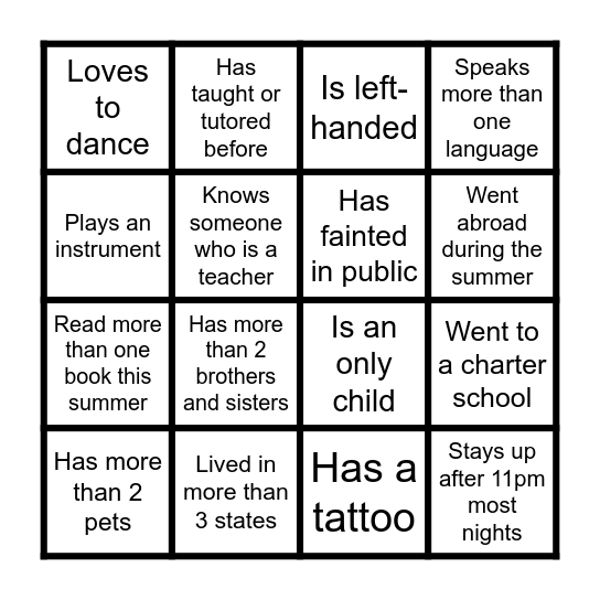 Uncommon Schools Mixer Bingo Card