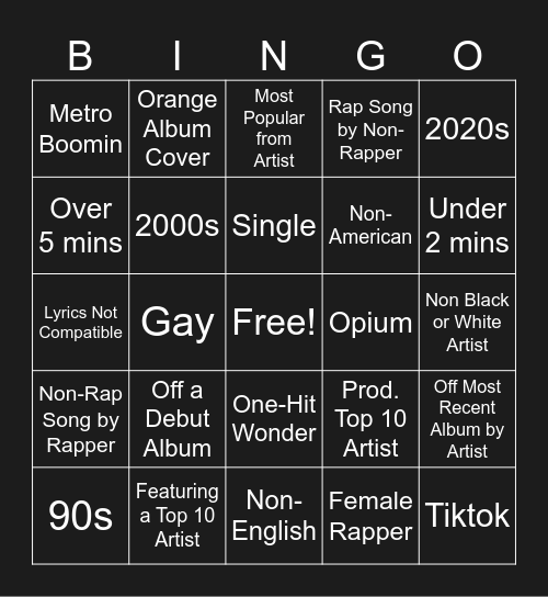 Spotify Bingo Card