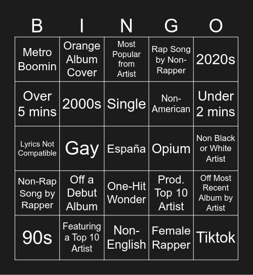 Spotify Bingo Card