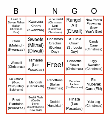 Global Holiday Bingo Card