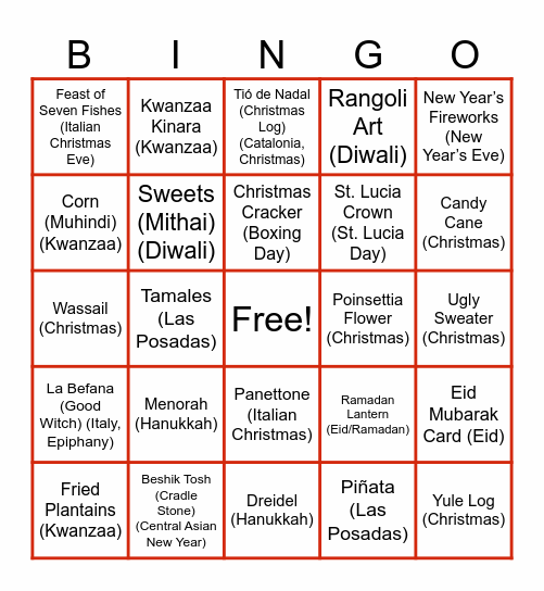 Global Holiday Bingo Card