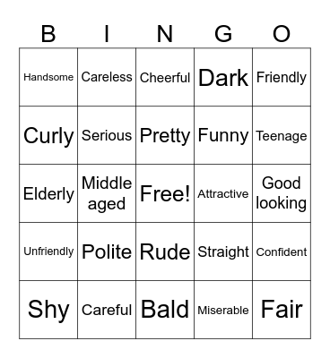Prepare 4, All about me Bingo Card