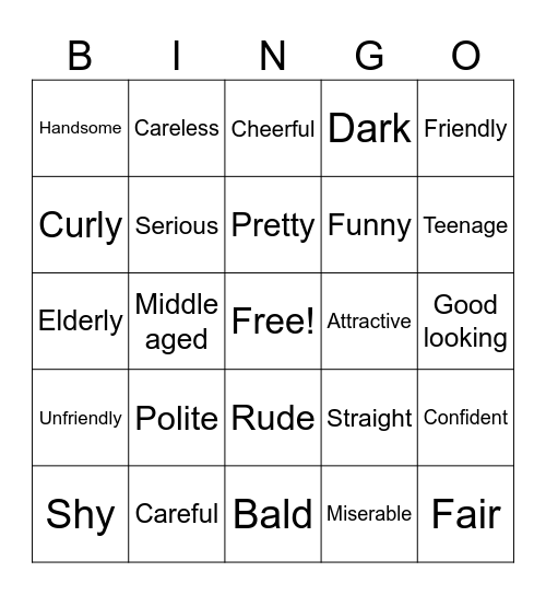 Prepare 4, All about me Bingo Card