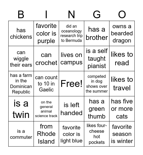 URI 101 Bingo! Bingo Card