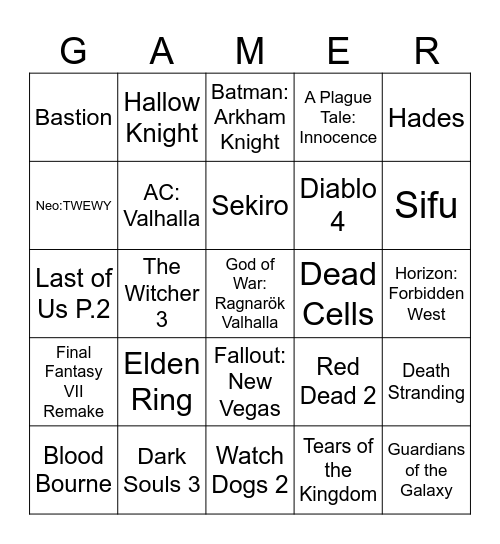 Gamer Bingo Card