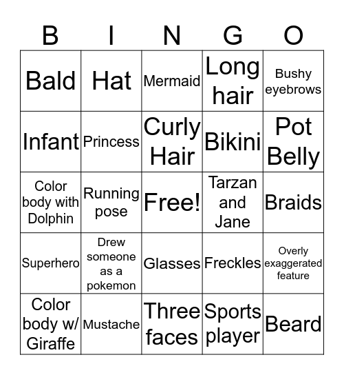 Caricature Bingo Card