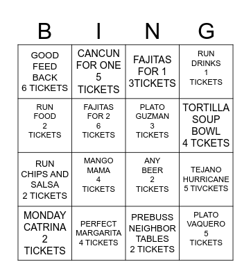 AGUIRRES TEX MEX BINGO Card