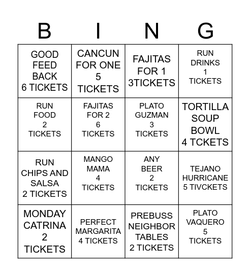 AGUIRRES TEX MEX BINGO Card