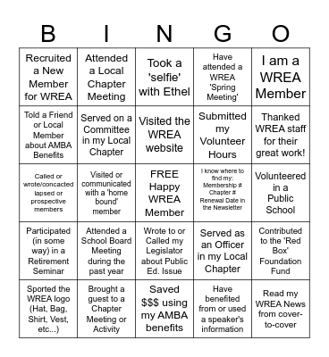 WREA. Bingo Card