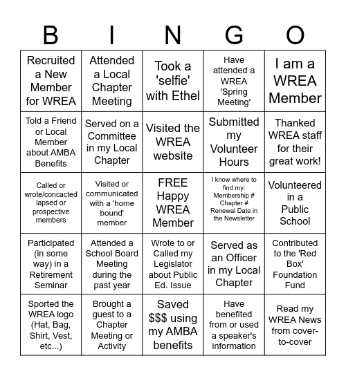 WREA. Bingo Card