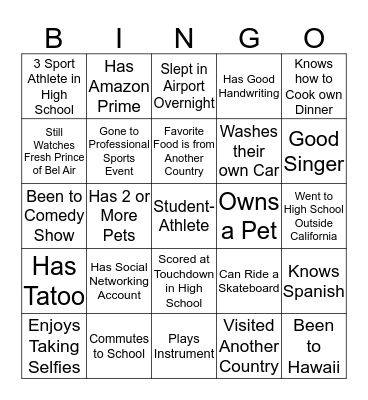 Football Orientation Bingo Card