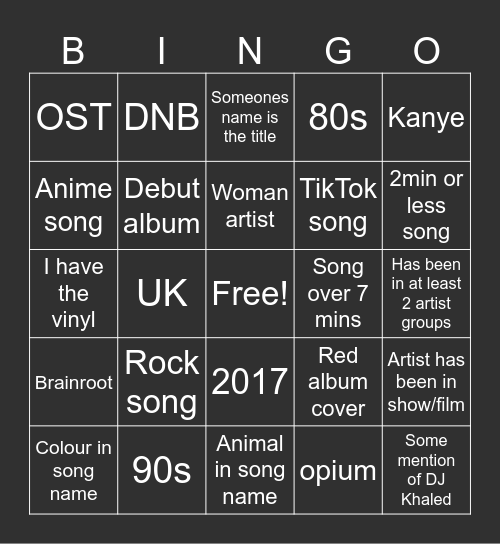 Jamie Spotify Bingo Card