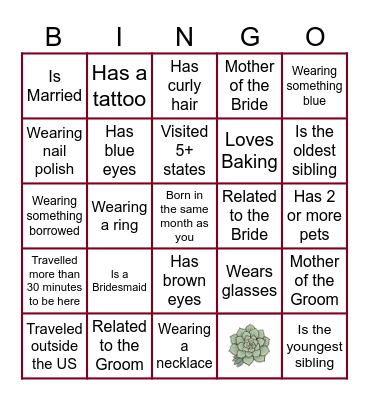 Bridal Shower BINGO Card