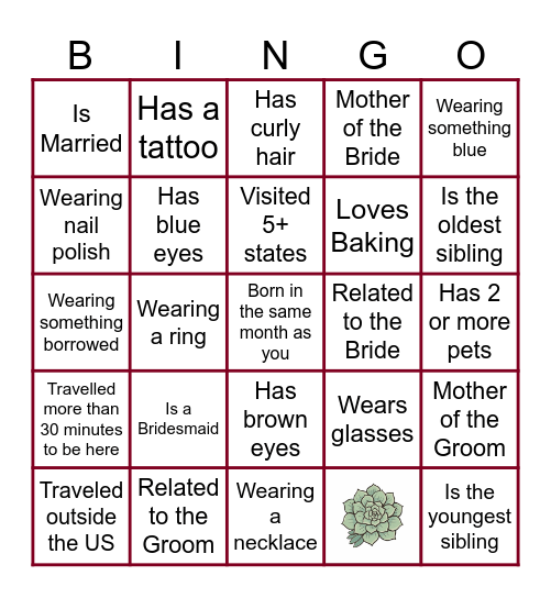 Bridal Shower BINGO Card