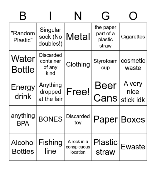 TRASH BINGO! Bingo Card