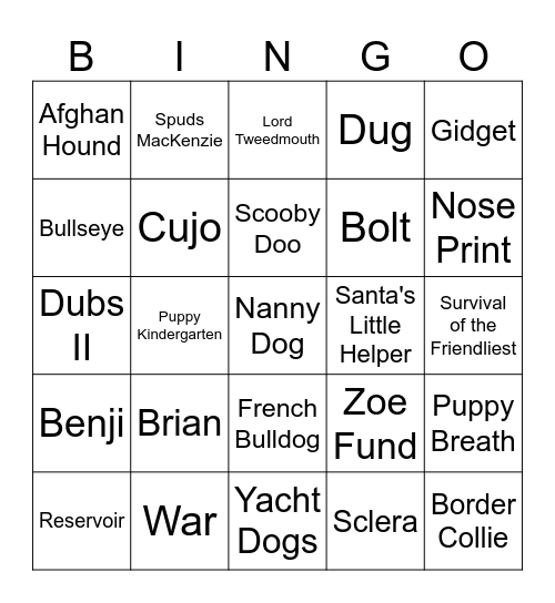 Dogz Bingo Card