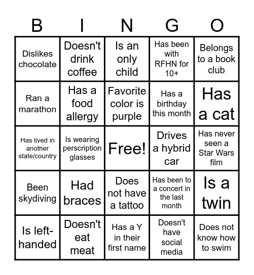 ICE BREAKER Bingo Card