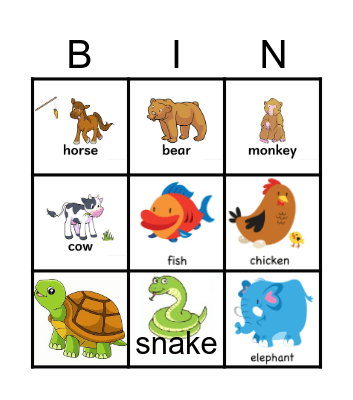 Animals Bingo Card