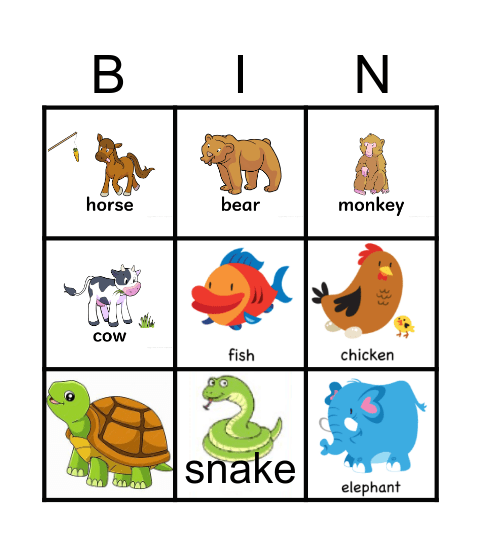 Animals Bingo Card