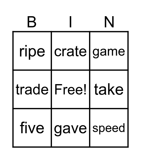 ee, a_e, i_e Bingo Card