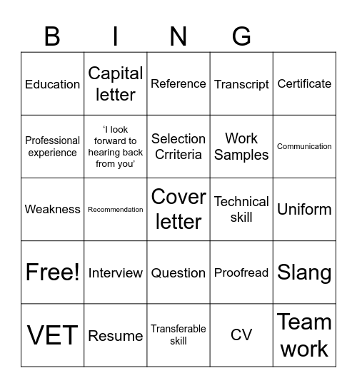 Untitled Bingo Card