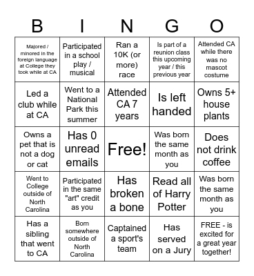 Introduction Bingo Card