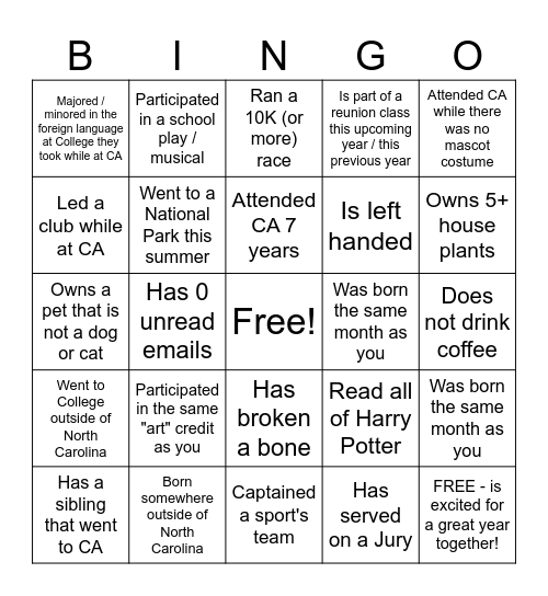 Introduction Bingo Card