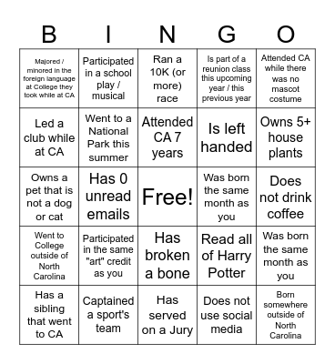 Introduction Bingo Card