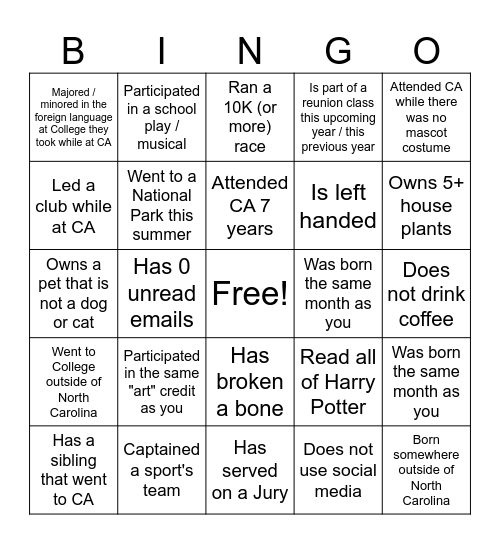 Introduction Bingo Card