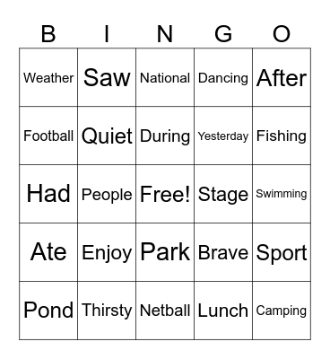 Vocab Bingo Card