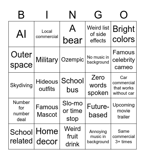 Commercial Bingo Card