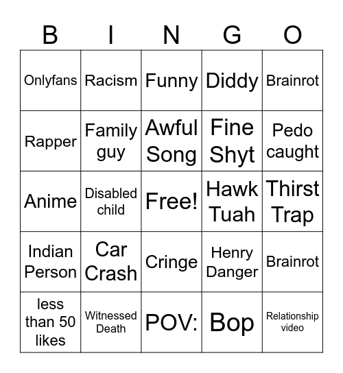 Instagram Reels Bingo Card