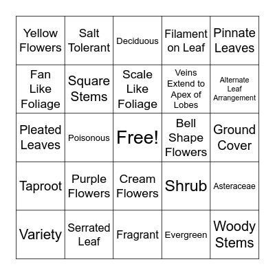 Plant ID Bingo Card