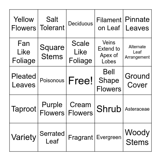 Plant ID Bingo Card