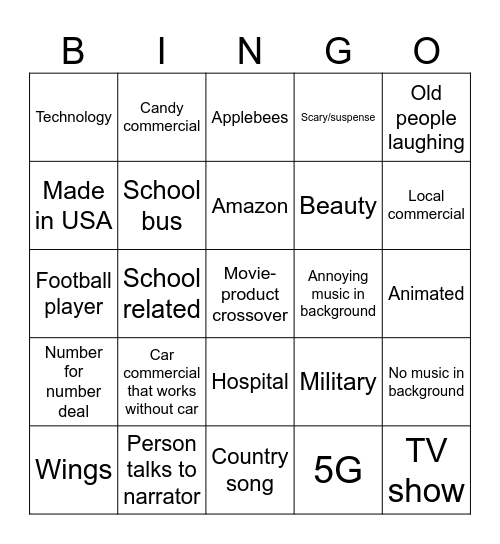 Commercial Bingo Card