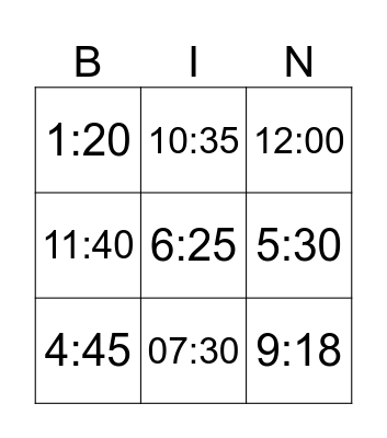 Telling the time Bingo Card