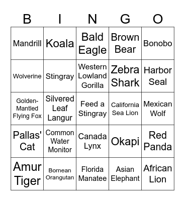 Columbus Zoo Bingo Card